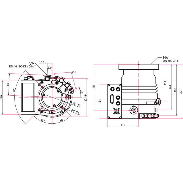 HiPace 300C, inlet flange DN 100 CF-F, DN16 ISO, PMP03996