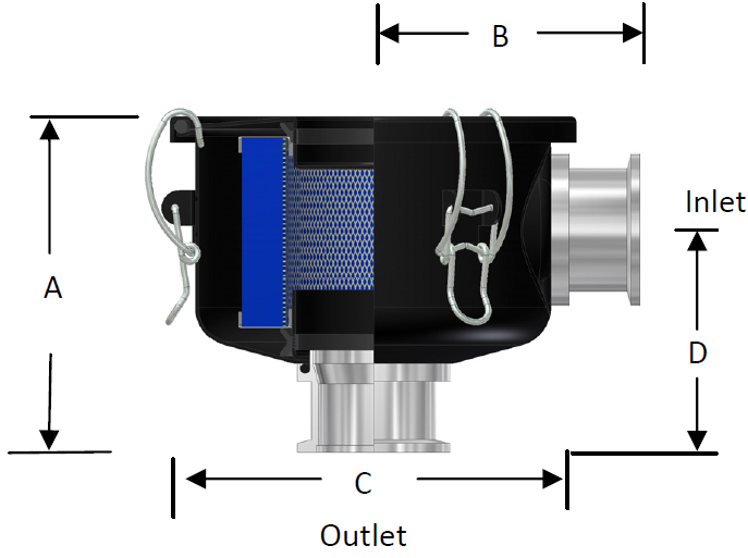 AJVS Vacuum Filter, CSL Series, KF 16, Black Finish, Vacuum Pump Filter,Media: Paper, CSL-824-NW16B, Dimensions