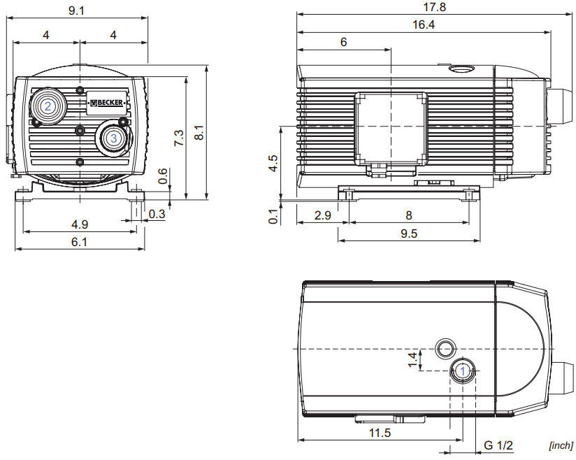 Becker VT 4.16, G008162, Dimensions