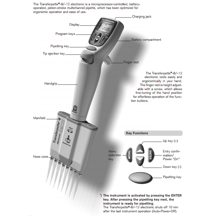 BrandTech Transferpette, Electronic 8 Channel Pipette, 10200µL, 705424