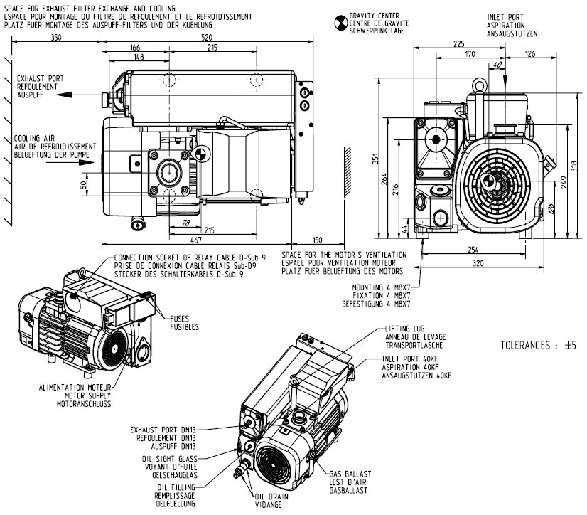 Leybold SOGEVAC SV65 BI FC Dimensions, 960465V3001