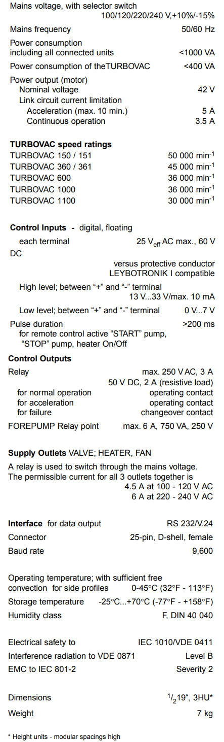 Leybold NT 20 Technical Data, NT20, NT-20, 85721