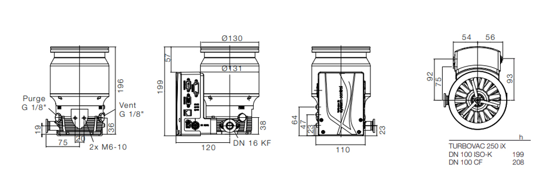 Leybold TURBOVAC 250 ix, DN100 ISO-K, 820051V3300, Dimensions