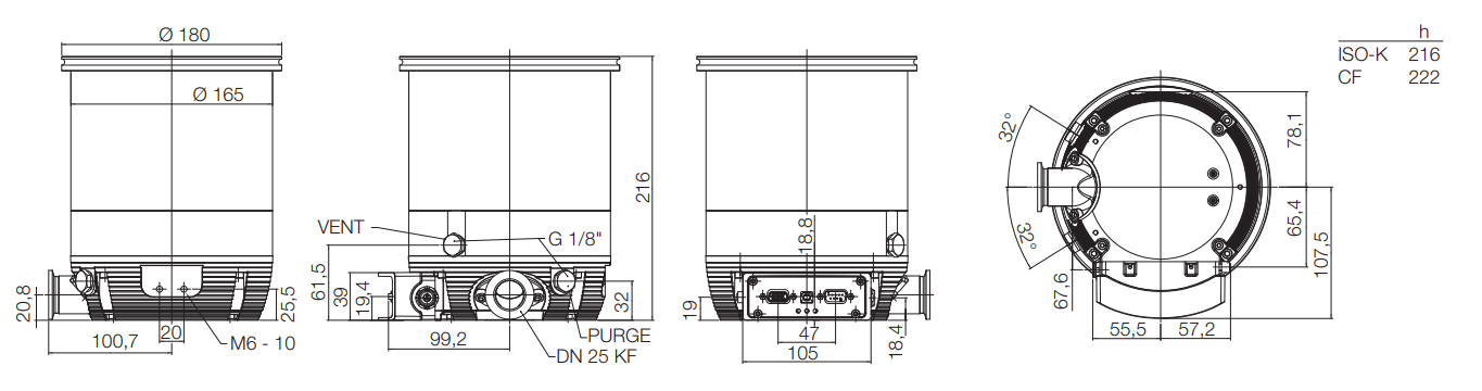 Leybold TURBOVAC 350 i, DN100 ISO-K, 830051V1000, Dimensions
