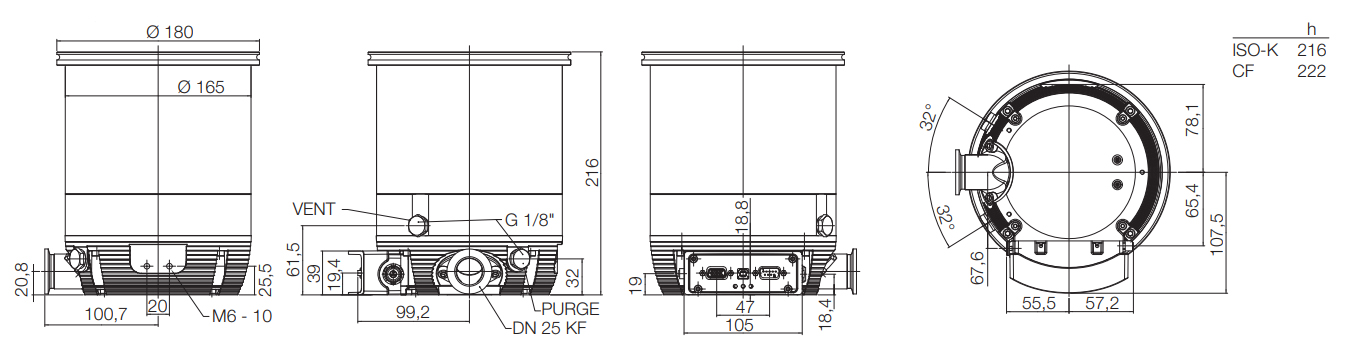 Leybold TURBOVAC 350 i, DN100 CF, 830061V1000, Dimensions