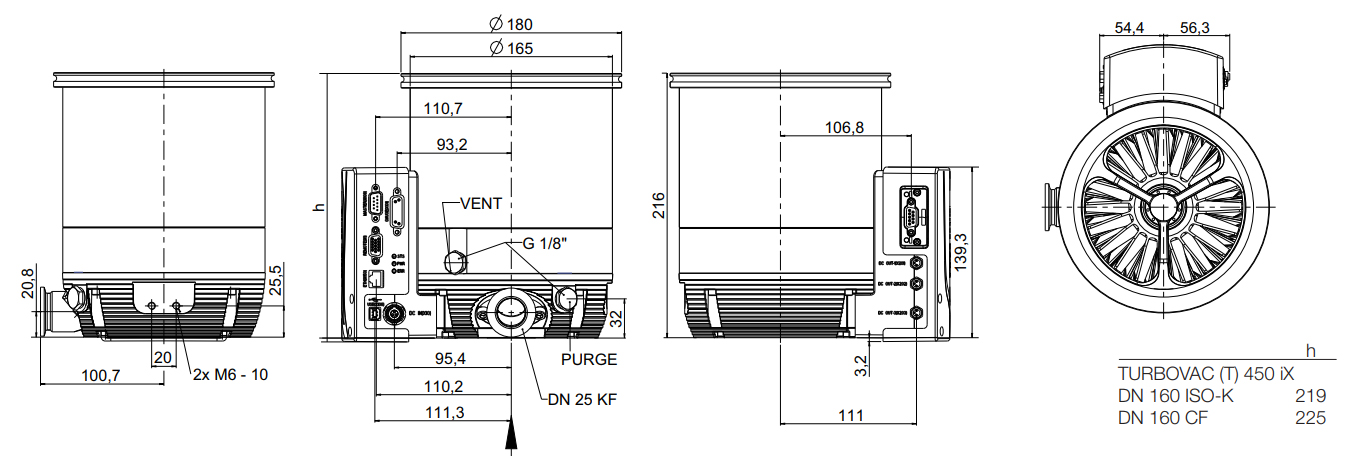 Leybold TURBOVAC 450 ix, DN160 ISO-K, 830071V3300, Dimensions