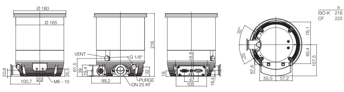 Leybold TURBOVAC 450 i, DN160 ISO-K, 830071V1000, Dimensions