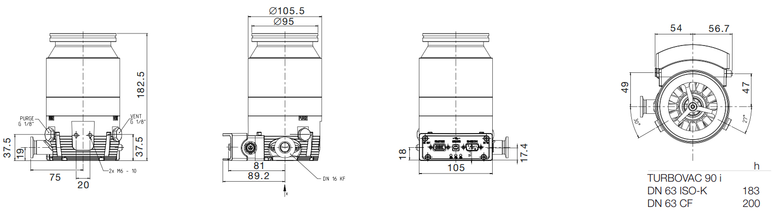 Leybold TURBOVAC 90 i, DN 63 ISO-K, 810031V1000, Dimensions