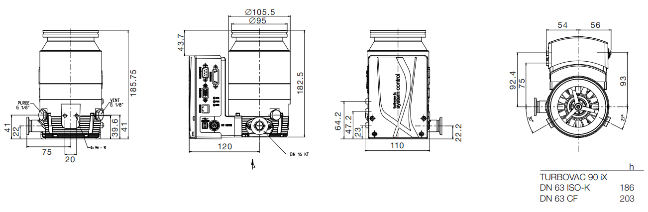 Leybold TURBOVAC 90 ix, DN 63 ISO-K, 810031V3300, Dimensions