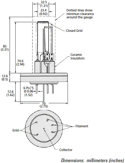 Agilent UHV-24 Ion gauge, dual thoria-iridium filaments, with 2.75 inch CF flange. 9715007