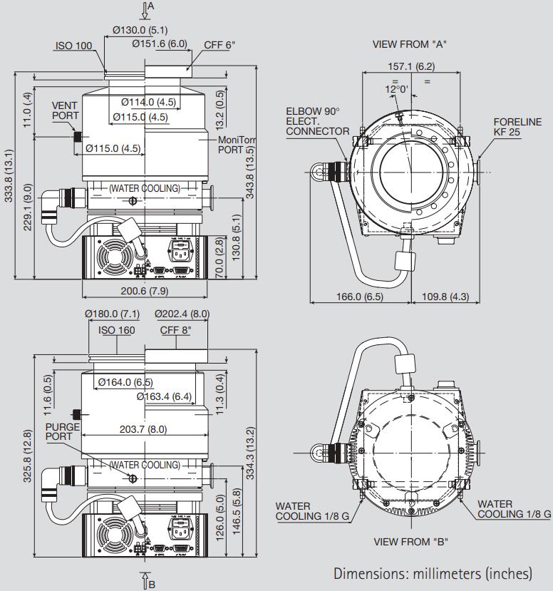 Agilent Varian TV551, 9698944, Dimensions