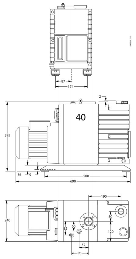 Edwards E2M40, Dimensions