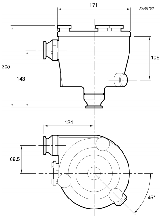 Edwards ITC20K (ITC 20K) Vacuum Pump Inlet Chemical Trap, KF25, A44410000, Dimensions