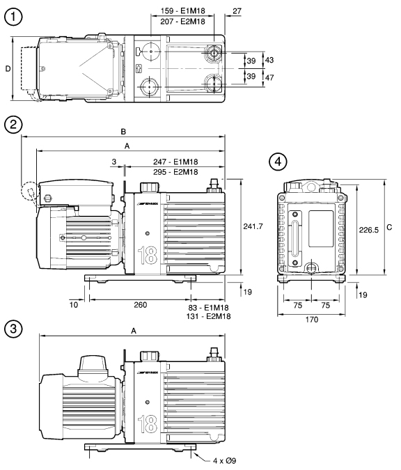 Edwards E1M18, A34324904, Dimensions