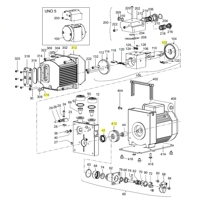 Pfeiffer Vacuum Duo1.6 and Duo3 Rotary Vane Vacuum Pump Maintenance Kit, PK E01 040-T, AJVS Kit