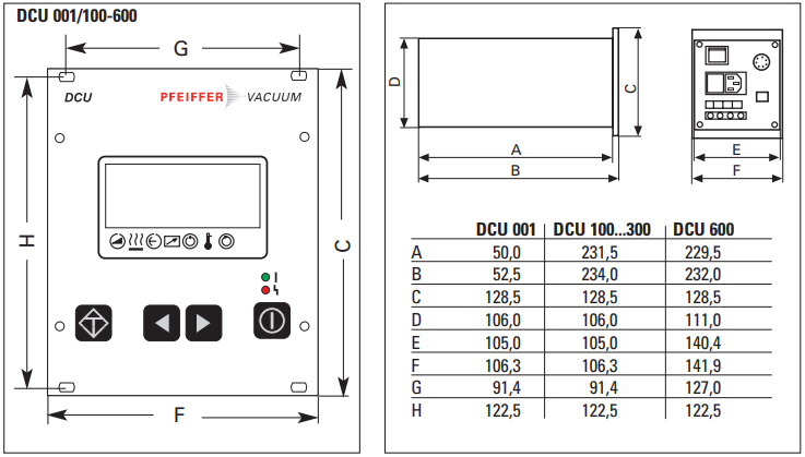 Pfeiffer Dimensions DCU001, DCU100, DCU150, DCU200, DCU300, DCU600, PM041816T