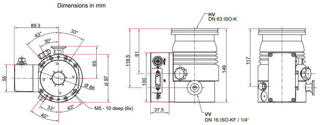 Pfeiffer SplitFlow 50 Dimensions, PMP04340