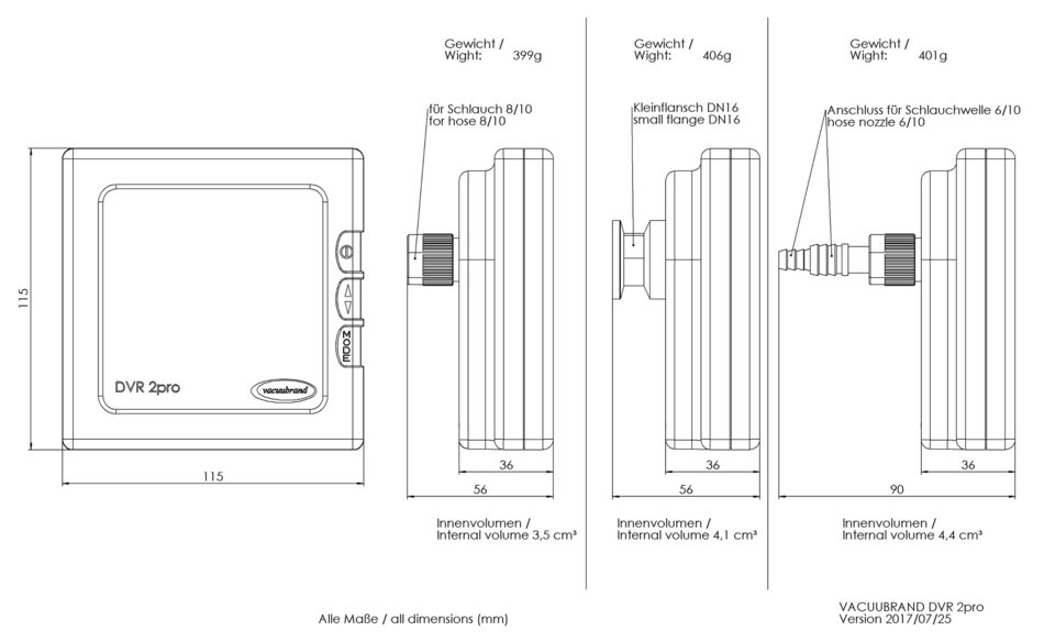 Vacuubrand DVR 2 Pro, 20682906, Dimensions