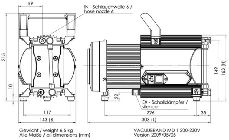 vacuubrand md1 dimensions, 696073