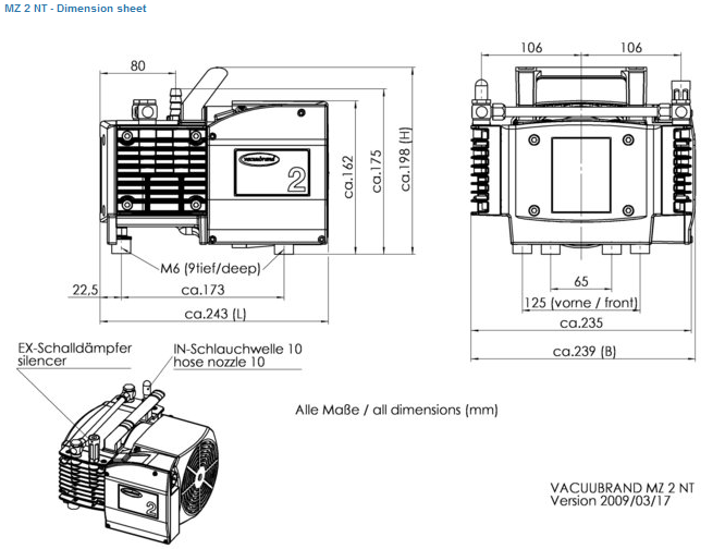 vacuubrand mz 2 nt dimensions, 732003, 20732003