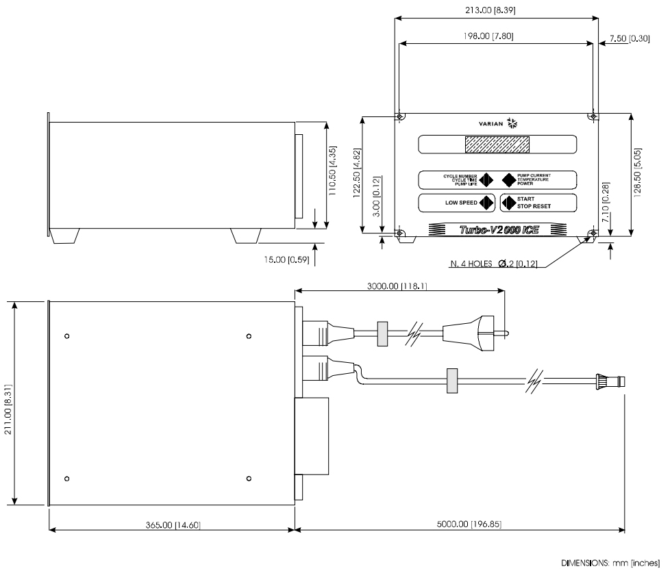 Varian V 2000 ICE, EX9699448S003, Dimensions