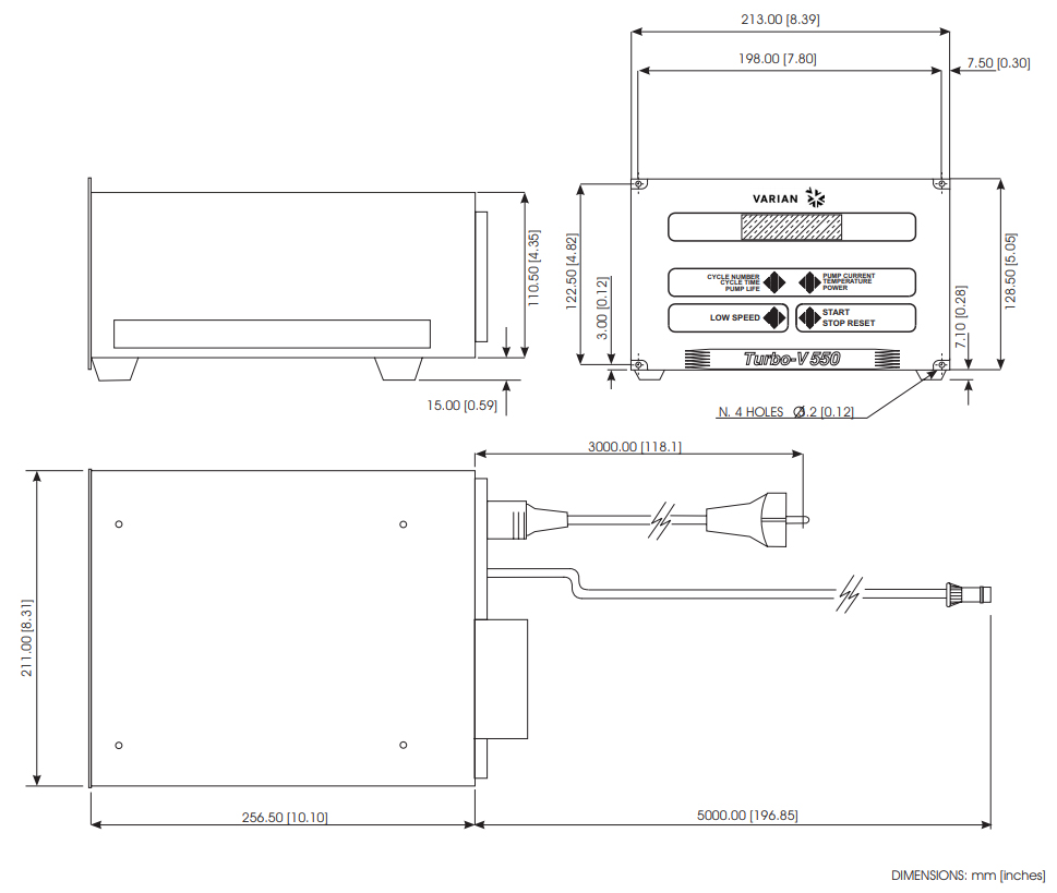 Varian V 550 CU, 9699544S016 Dimensions