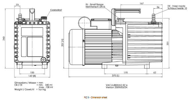 Vacuubrand RZ 6 dimensions, 698133, 20698133